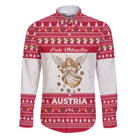 Austria Christmas Family Matching Off The Shoulder Long Sleeve Dress and Hawaiian Shirt with Frohe Weihnachten Angel Design and Red White Holiday - Wonder Print Shop