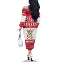 Austria Christmas Family Matching Off The Shoulder Long Sleeve Dress and Hawaiian Shirt with Frohe Weihnachten Angel Design and Red White Holiday - Wonder Print Shop