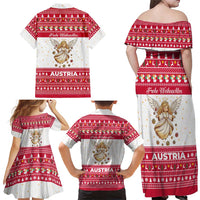 Austria Christmas Family Matching Off Shoulder Maxi Dress and Hawaiian Shirt with Frohe Weihnachten Angel Design and Red White Holiday - Wonder Print Shop