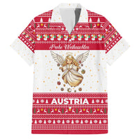 Austria Christmas Family Matching Off Shoulder Maxi Dress and Hawaiian Shirt with Frohe Weihnachten Angel Design and Red White Holiday - Wonder Print Shop