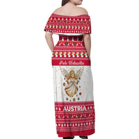 Austria Christmas Family Matching Off Shoulder Maxi Dress and Hawaiian Shirt with Frohe Weihnachten Angel Design and Red White Holiday - Wonder Print Shop