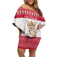 Austria Christmas Family Matching Off Shoulder Short Dress and Hawaiian Shirt with Frohe Weihnachten Angel Design and Red White Holiday - Wonder Print Shop