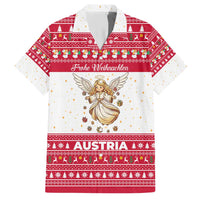 Austria Christmas Family Matching Short Sleeve Bodycon Dress and Hawaiian Shirt with Frohe Weihnachten Angel Design and Red White Holiday - Wonder Print Shop