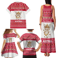 Austria Christmas Family Matching Tank Maxi Dress and Hawaiian Shirt with Frohe Weihnachten Angel Design and Red White Holiday - Wonder Print Shop
