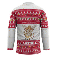 Austria Christmas Hockey Jersey with Frohe Weihnachten Angel Design and Red White Holiday - Wonder Print Shop
