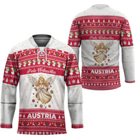 Austria Christmas Hockey Jersey with Frohe Weihnachten Angel Design and Red White Holiday - Wonder Print Shop