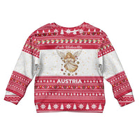 Austria Christmas Kid Ugly Christmas Sweater with Frohe Weihnachten Angel Design and Red White Holiday - Wonder Print Shop
