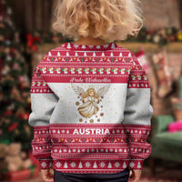Austria Christmas Kid Ugly Christmas Sweater with Frohe Weihnachten Angel Design and Red White Holiday - Wonder Print Shop
