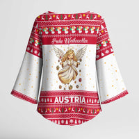 Austria Christmas Kimono Sleeve Blouse with Frohe Weihnachten Angel Design and Red White Holiday - Wonder Print Shop