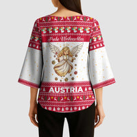 Austria Christmas Kimono Sleeve Blouse with Frohe Weihnachten Angel Design and Red White Holiday - Wonder Print Shop