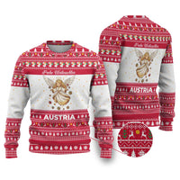 Austria Christmas Ugly Christmas Sweater with Frohe Weihnachten Angel Design and Red White Holiday - Wonder Print Shop