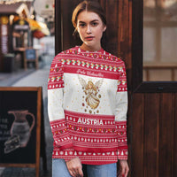 Austria Christmas Ugly Christmas Sweater with Frohe Weihnachten Angel Design and Red White Holiday - Wonder Print Shop