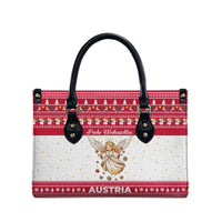 Austria Christmas Leather Bag with Frohe Weihnachten Angel Design and Red White Holiday - Wonder Print Shop