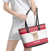 Austria Christmas Leather Tote Bag with Frohe Weihnachten Angel Design and Red White Holiday - Wonder Print Shop