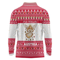 Austria Christmas Long Sleeve Polo Shirt with Frohe Weihnachten Angel Design and Red White Holiday - Wonder Print Shop