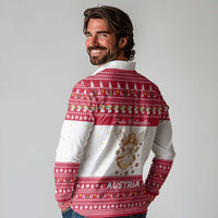 Austria Christmas Long Sleeve Polo Shirt with Frohe Weihnachten Angel Design and Red White Holiday - Wonder Print Shop