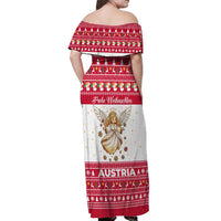 Austria Christmas Off Shoulder Maxi Dress with Frohe Weihnachten Angel Design and Red White Holiday - Wonder Print Shop