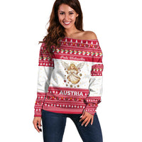 Austria Christmas Off Shoulder Sweater with Frohe Weihnachten Angel Design and Red White Holiday - Wonder Print Shop