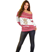 Austria Christmas Off Shoulder Sweater with Frohe Weihnachten Angel Design and Red White Holiday - Wonder Print Shop