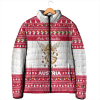 Austria Christmas Padded Jacket with Frohe Weihnachten Angel Design and Red White Holiday - Wonder Print Shop