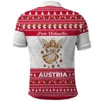 Austria Christmas Polo Shirt with Frohe Weihnachten Angel Design and Red White Holiday - Wonder Print Shop