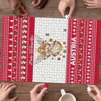 Austria Christmas Puzzle with Frohe Weihnachten Angel Design and Red White Holiday - Wonder Print Shop