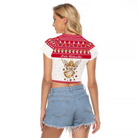 Austria Christmas Raglan Cropped T Shirt with Frohe Weihnachten Angel Design and Red White Holiday - Wonder Print Shop