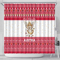 Austria Christmas Shower Curtain with Frohe Weihnachten Angel Design and Red White Holiday - Wonder Print Shop