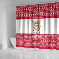 Austria Christmas Shower Curtain with Frohe Weihnachten Angel Design and Red White Holiday - Wonder Print Shop