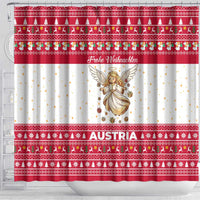 Austria Christmas Shower Curtain with Frohe Weihnachten Angel Design and Red White Holiday - Wonder Print Shop