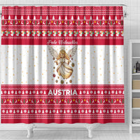 Austria Christmas Shower Curtain with Frohe Weihnachten Angel Design and Red White Holiday - Wonder Print Shop