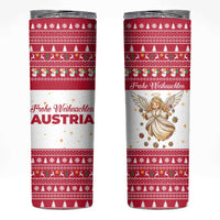 Austria Christmas Skinny Tumbler with Frohe Weihnachten Angel Design and Red White Holiday - Wonder Print Shop