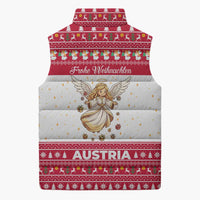 Austria Christmas Sleeveless Puffer Jacket with Frohe Weihnachten Angel Design and Red White Holiday - Wonder Print Shop