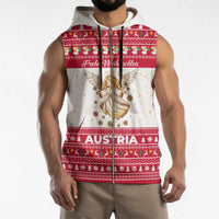 Austria Christmas Sleeveless Zip Hoodie with Frohe Weihnachten Angel Design and Red White Holiday - Wonder Print Shop