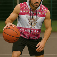 Austria Christmas Sleeveless Zip Hoodie with Frohe Weihnachten Angel Design and Red White Holiday - Wonder Print Shop