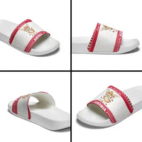 Austria Christmas Slide Sandals with Frohe Weihnachten Angel Design and Red White Holiday - Wonder Print Shop