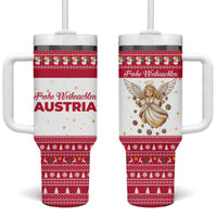 Austria Christmas Tumbler With Handle with Frohe Weihnachten Angel Design and Red White Holiday - Wonder Print Shop