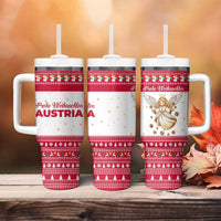 Austria Christmas Tumbler With Handle with Frohe Weihnachten Angel Design and Red White Holiday - Wonder Print Shop