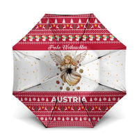 Austria Christmas Umbrella with Frohe Weihnachten Angel Design and Red White Holiday - Wonder Print Shop