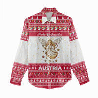 Austria Christmas Women Casual Shirt with Frohe Weihnachten Angel Design and Red White Holiday - Wonder Print Shop