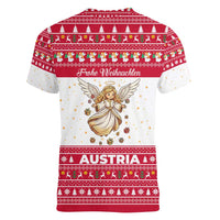 Austria Christmas Women V-Neck T-Shirt with Frohe Weihnachten Angel Design and Red White Holiday - Wonder Print Shop