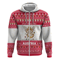 Austria Christmas Zip Hoodie with Frohe Weihnachten Angel Design and Red White Holiday - Wonder Print Shop