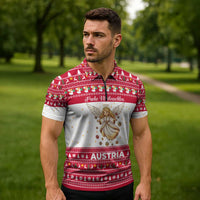 Austria Christmas Zipper Polo Shirt with Frohe Weihnachten Angel Design and Red White Holiday - Wonder Print Shop