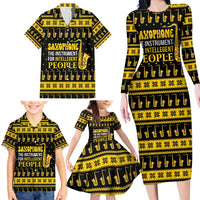 Saxophone The Instrument For Intellegent People Christmas Family Matching Long Sleeve Bodycon Dress and Hawaiian Shirt Xmas Holiday Patterns - Wonder Print Shop
