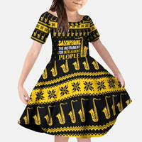 Saxophone The Instrument For Intellegent People Christmas Family Matching Short Sleeve Bodycon Dress and Hawaiian Shirt Xmas Holiday Patterns - Wonder Print Shop