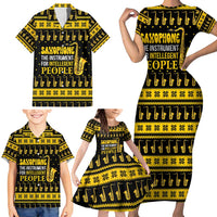 Saxophone The Instrument For Intellegent People Christmas Family Matching Short Sleeve Bodycon Dress and Hawaiian Shirt Xmas Holiday Patterns - Wonder Print Shop