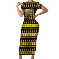Saxophone The Instrument For Intellegent People Christmas Family Matching Short Sleeve Bodycon Dress and Hawaiian Shirt Xmas Holiday Patterns - Wonder Print Shop