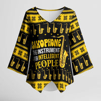 Saxophone The Instrument For Intellegent People Christmas Kimono Sleeve Blouse Xmas Holiday Patterns - Wonder Print Shop