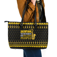Saxophone The Instrument For Intellegent People Christmas Leather Tote Bag Xmas Holiday Patterns - Wonder Print Shop