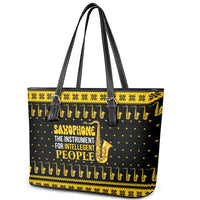 Saxophone The Instrument For Intellegent People Christmas Leather Tote Bag Xmas Holiday Patterns - Wonder Print Shop